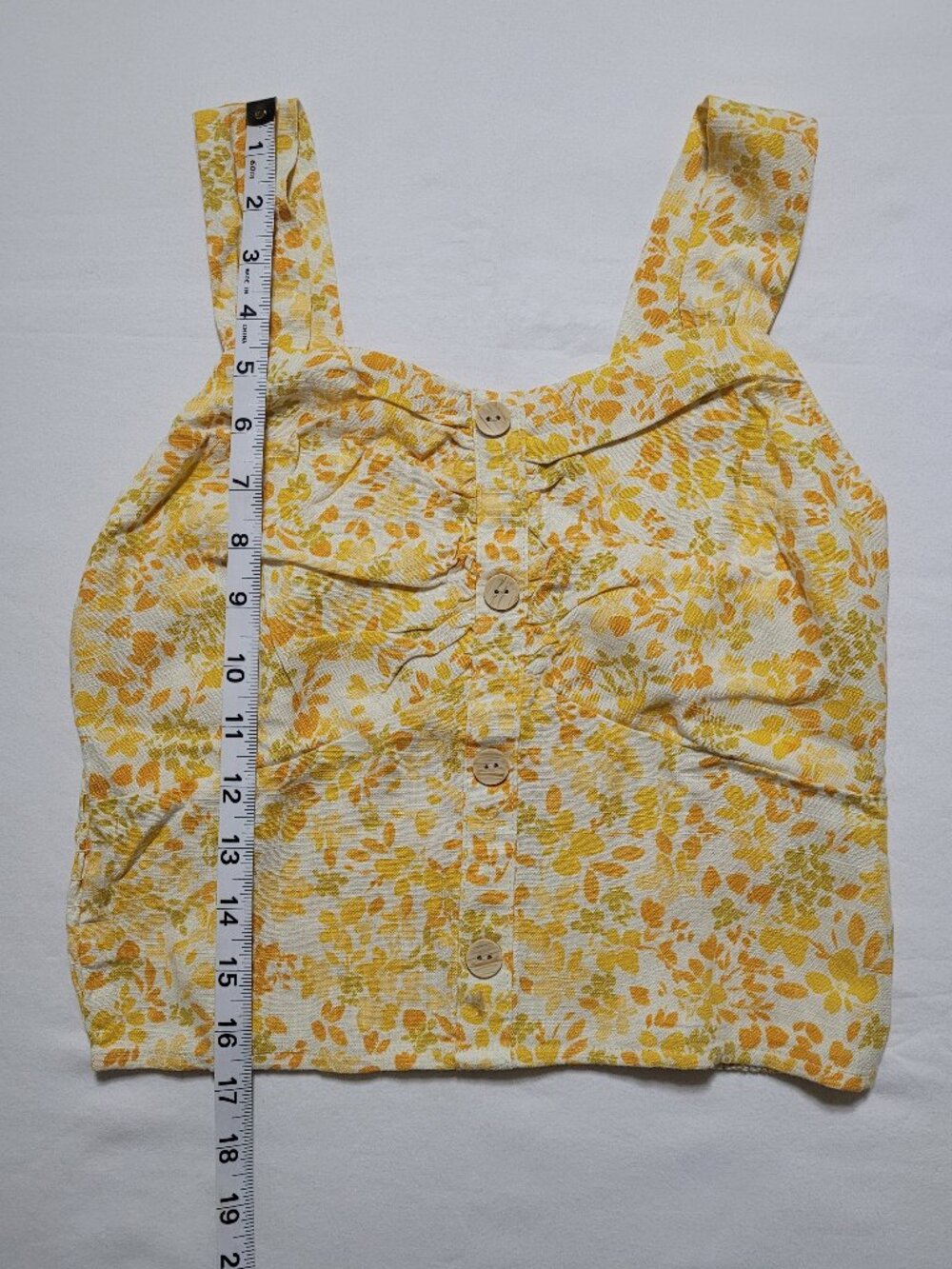 Monteau Yellow Floral Button Front Cropped Tank Top Size Medium Coquette - Picture 9 of 10